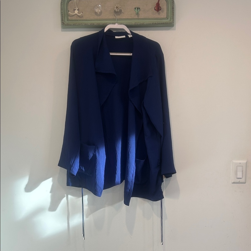 Susan Graver Blue Waterfall Crinkle front Women's Cardigan plus size 2X